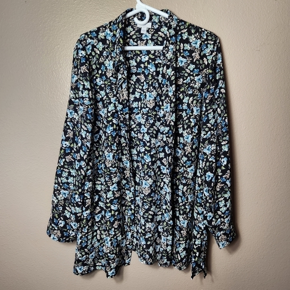 J. Jill Black Floral Collared Buttonfront Flowy Layered Tunic-Size XL